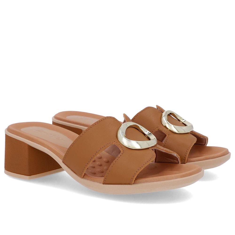 Tamanco Salto Médio Couro Marrom Enfeite Marrom 2