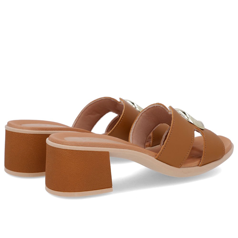 Tamanco Salto Médio Couro Marrom Enfeite Marrom 3