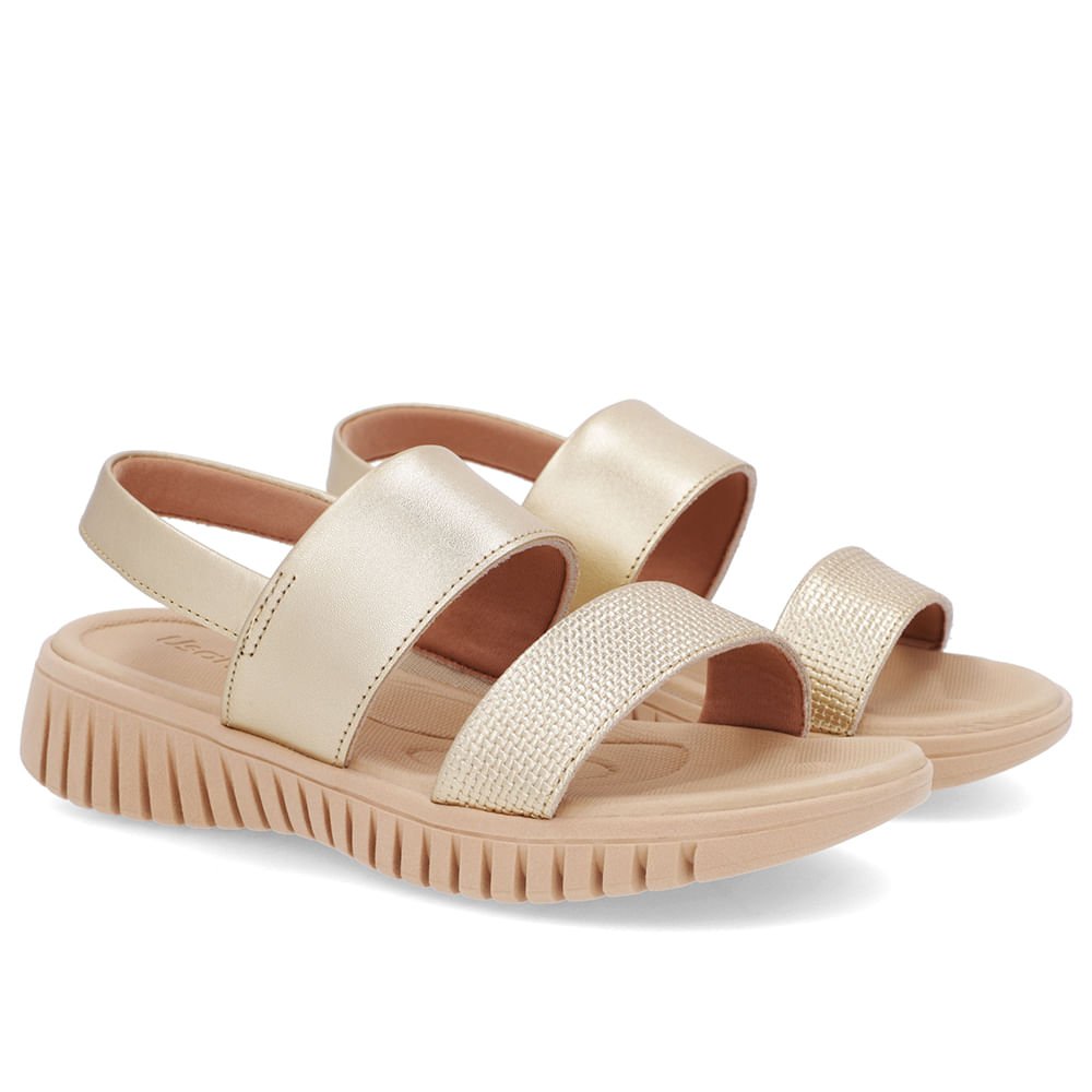 Sandália Plataforma Couro Dourada Dourado 2