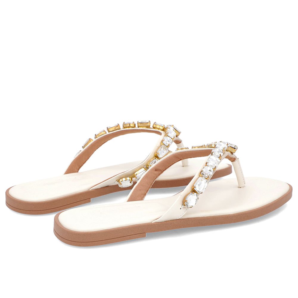 Chinelo Salto Rasteiro Couro Branco Enfeite Branco 3