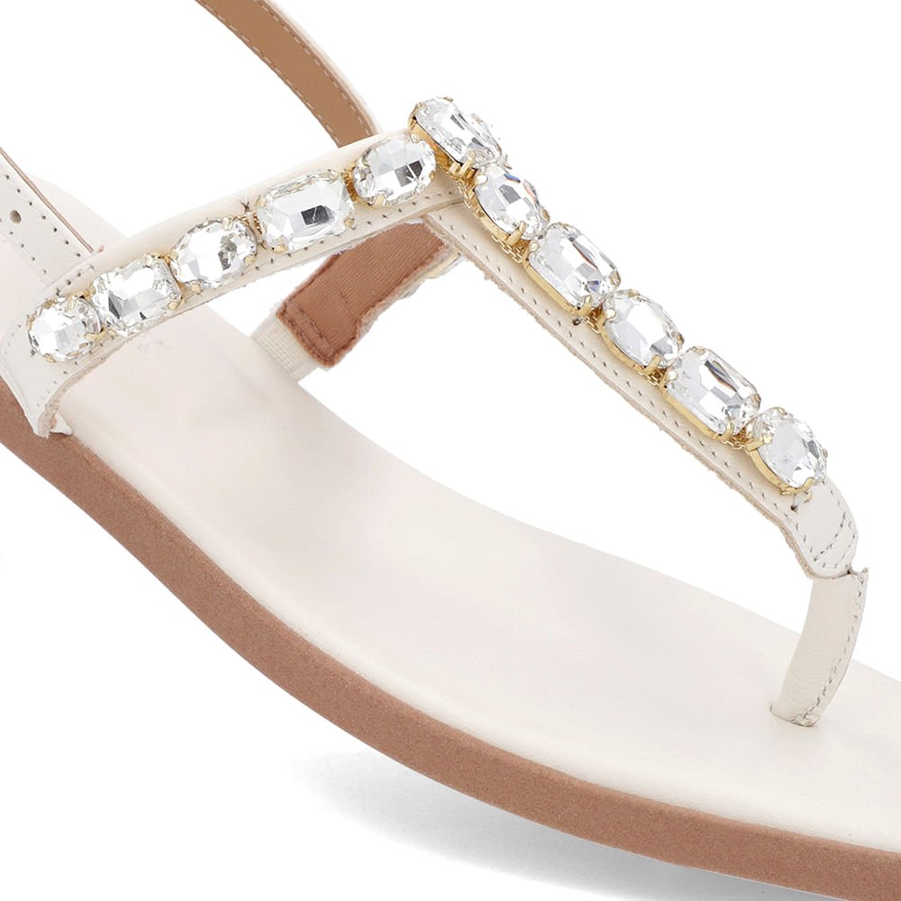 Sandália Salto Baixo Couro Branca Enfeite Branco 4