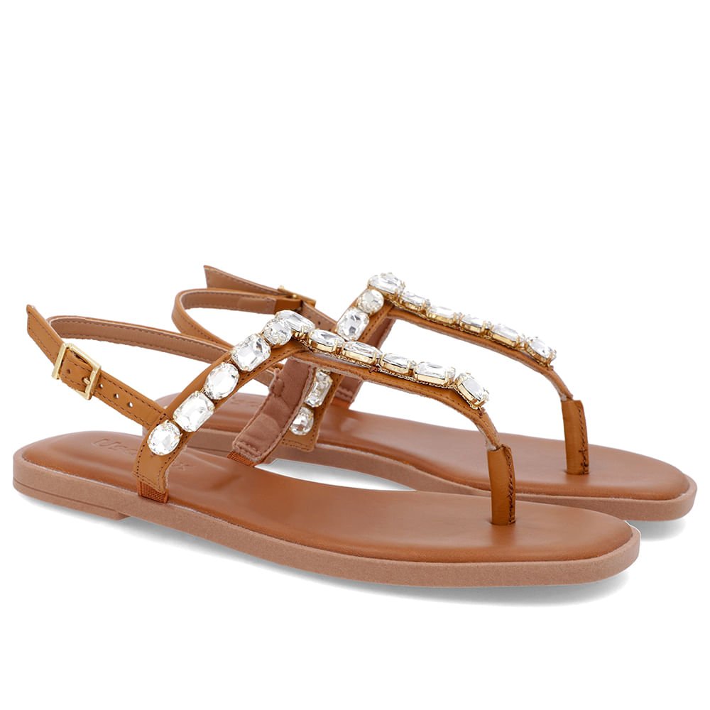 Sandália Salto Baixo Couro Marrom Enfeite Marrom 2