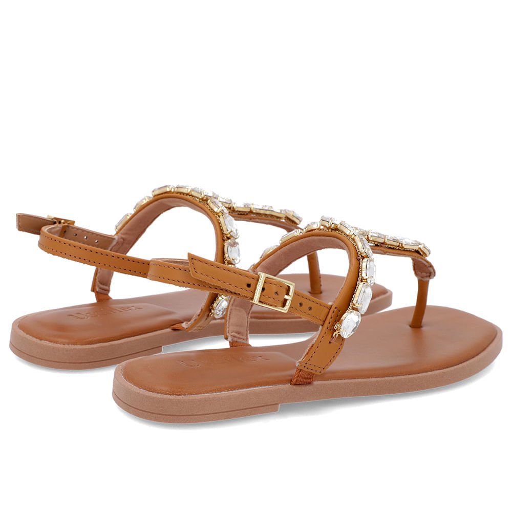 Sandália Salto Baixo Couro Marrom Enfeite Marrom 3