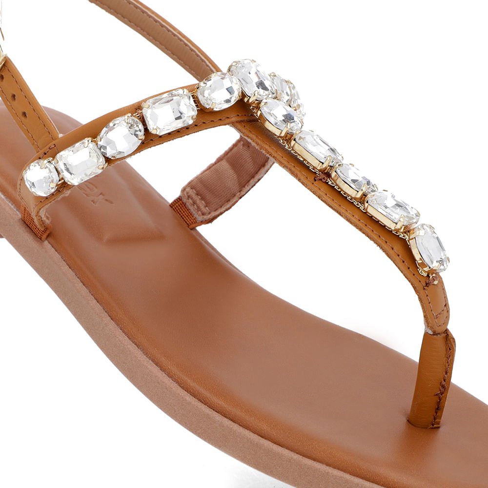 Sandália Salto Baixo Couro Marrom Enfeite Marrom 4