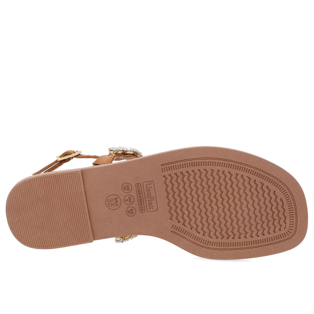 Sandália Salto Baixo Couro Marrom Enfeite Marrom 5