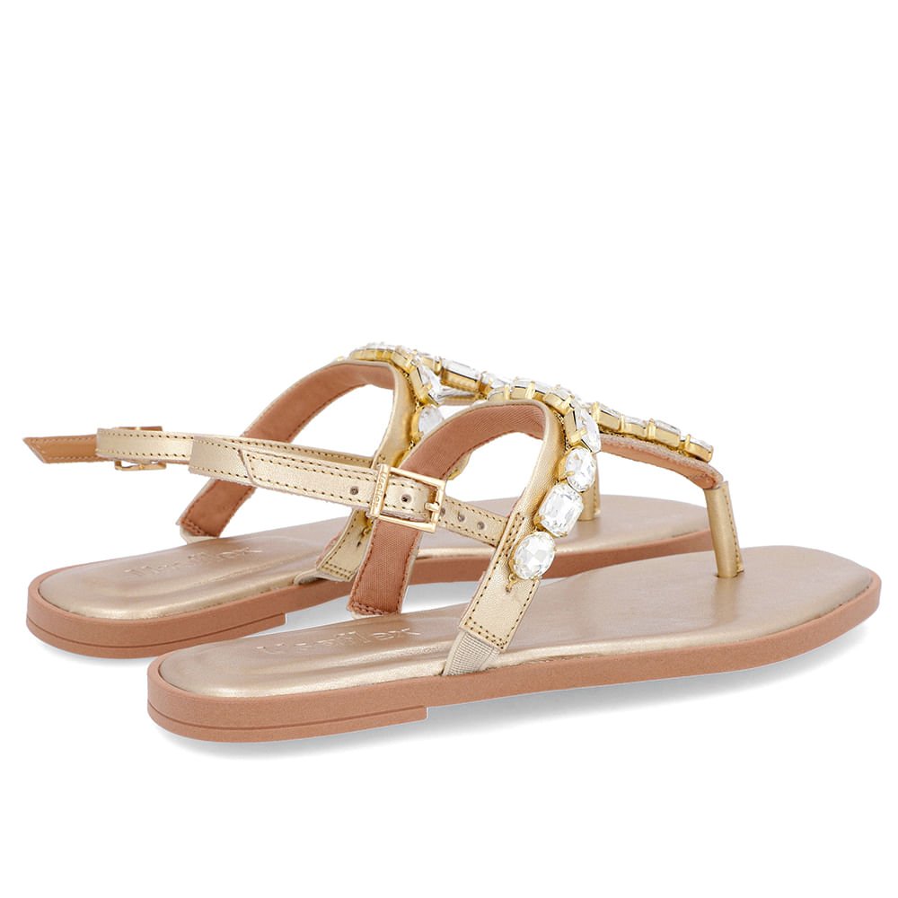 Sandália Salto Baixo Couro Dourada Enfeite Dourado 3