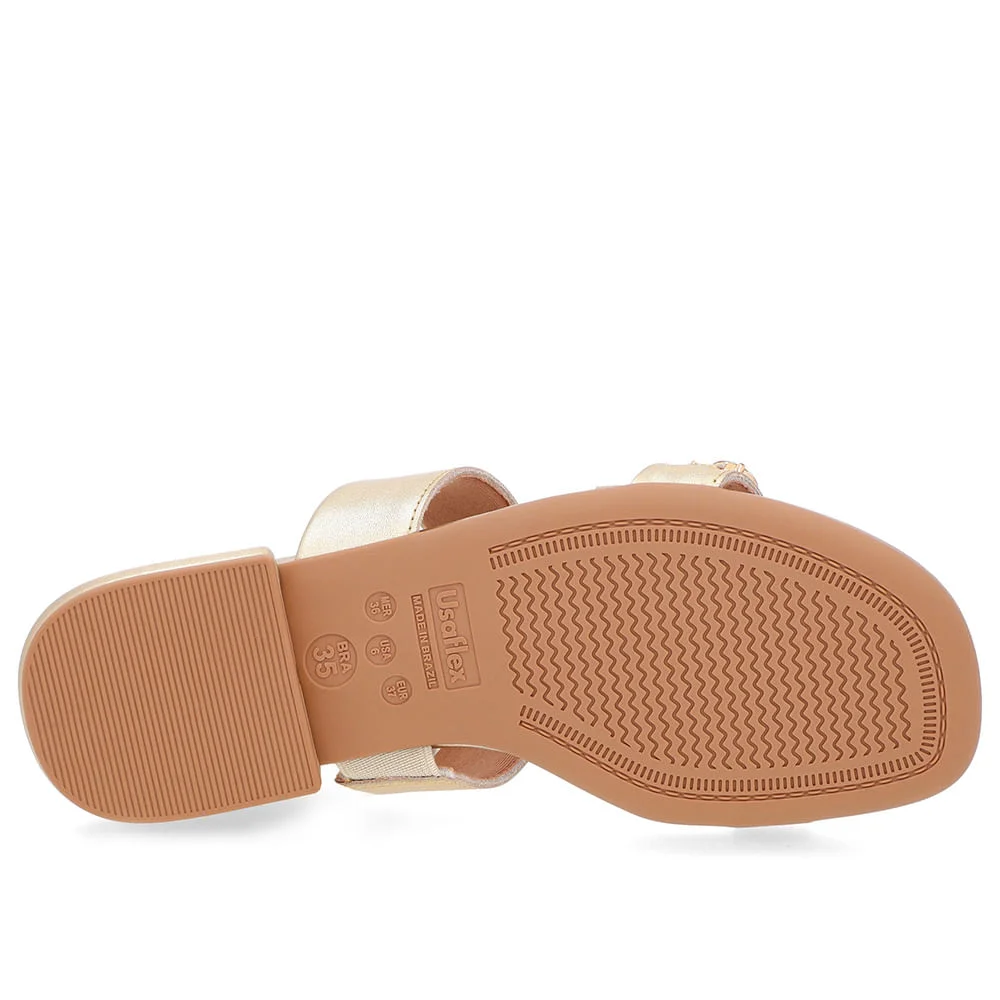 Rasteira Bico Quadrado Couro Dourado Enfeite Dourado 5