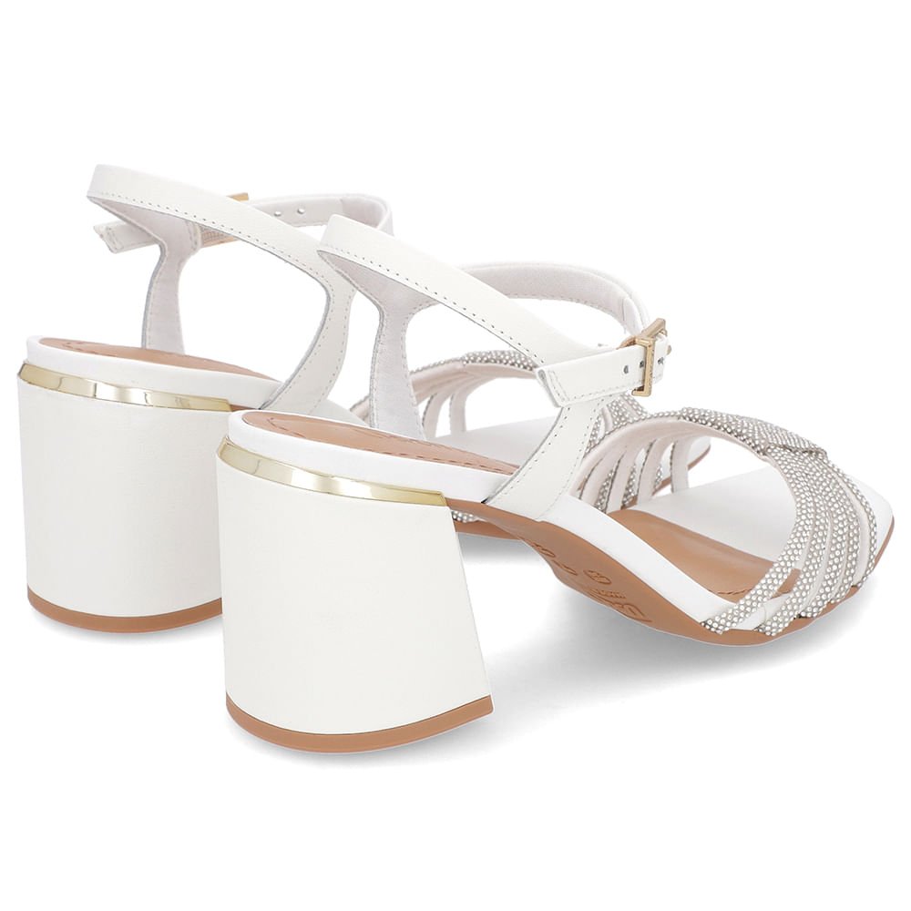 Sandália Bico Quadrado Couro Branca Strass Branco 3