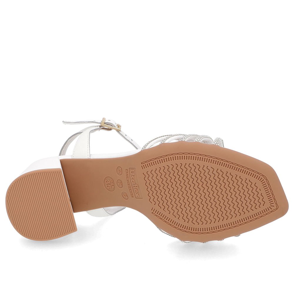Sandália Bico Quadrado Couro Branca Strass Branco 5