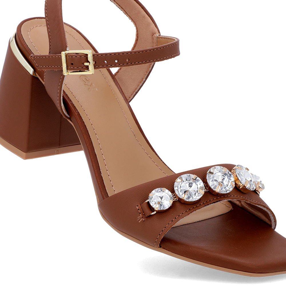 Sandália Detalhe Salto Couro Marrom Enfeite Marrom 4