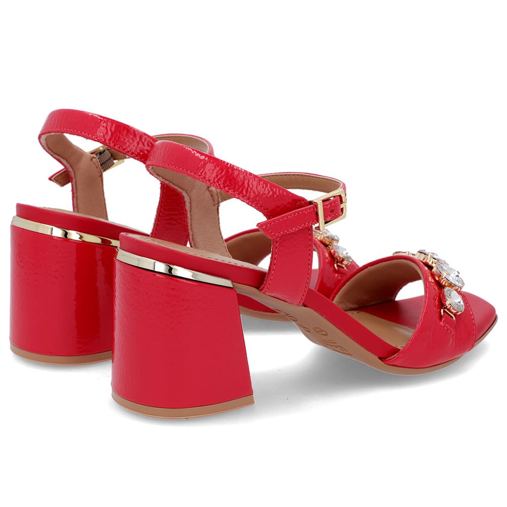 Sandália Detalhe Salto Couro Vermelha Enfeite Vermelho 3