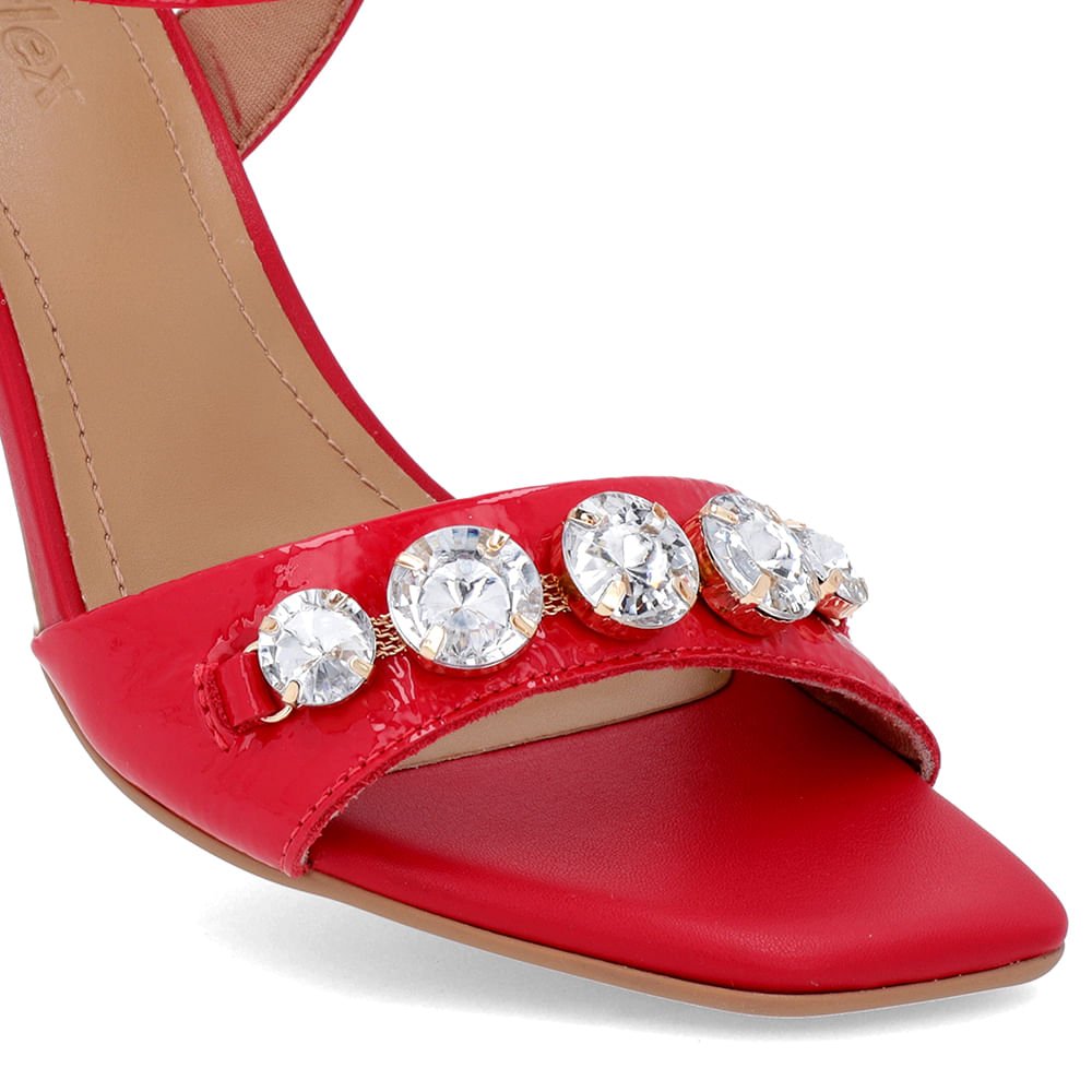 Sandália Detalhe Salto Couro Vermelha Enfeite Vermelho 4