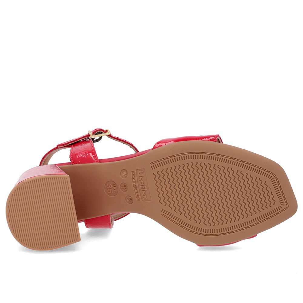 Sandália Detalhe Salto Couro Vermelha Enfeite Vermelho 5