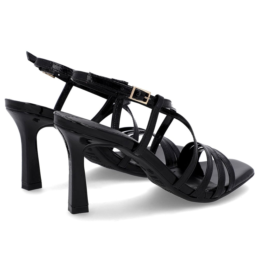 Sandália Salto Fino Couro Preta Tiras Preto 3