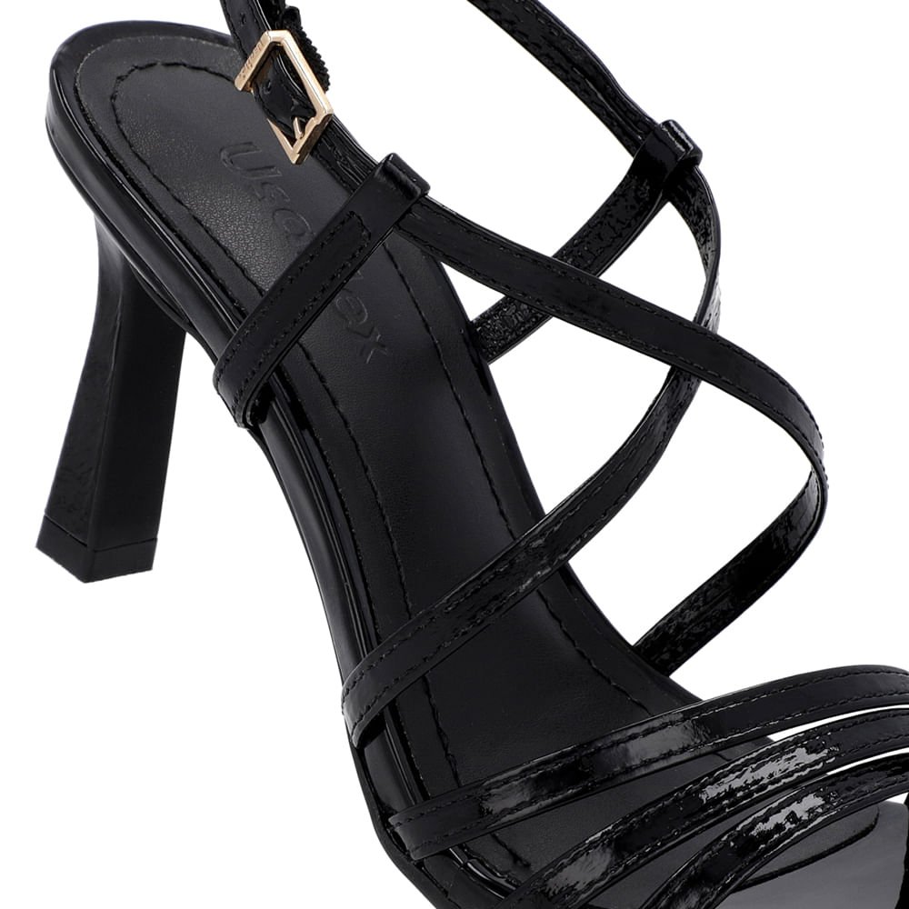 Sandália Salto Fino Couro Preta Tiras Preto 4