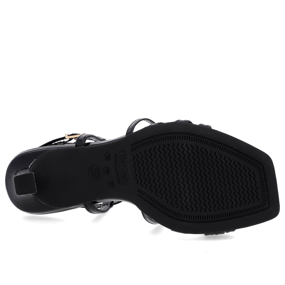 Sandália Salto Fino Couro Preta Tiras Preto 5