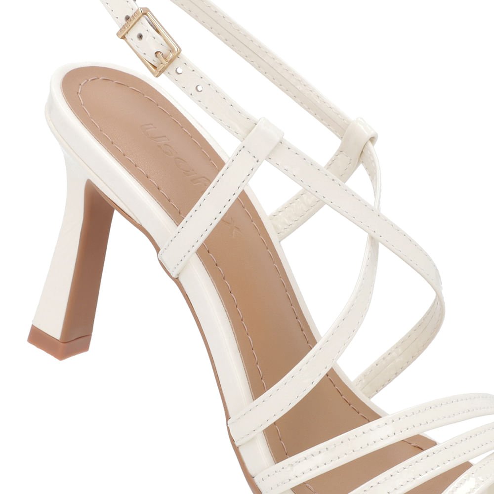Sandália Salto Fino Couro Branca Tiras Branco 4