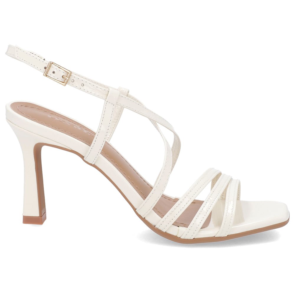 Sandália Salto Fino Couro Branca Tiras