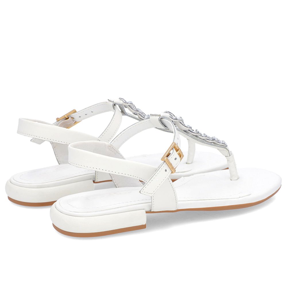 Sandália Bico Quadrado Couro Branca Enfeite Branco 3