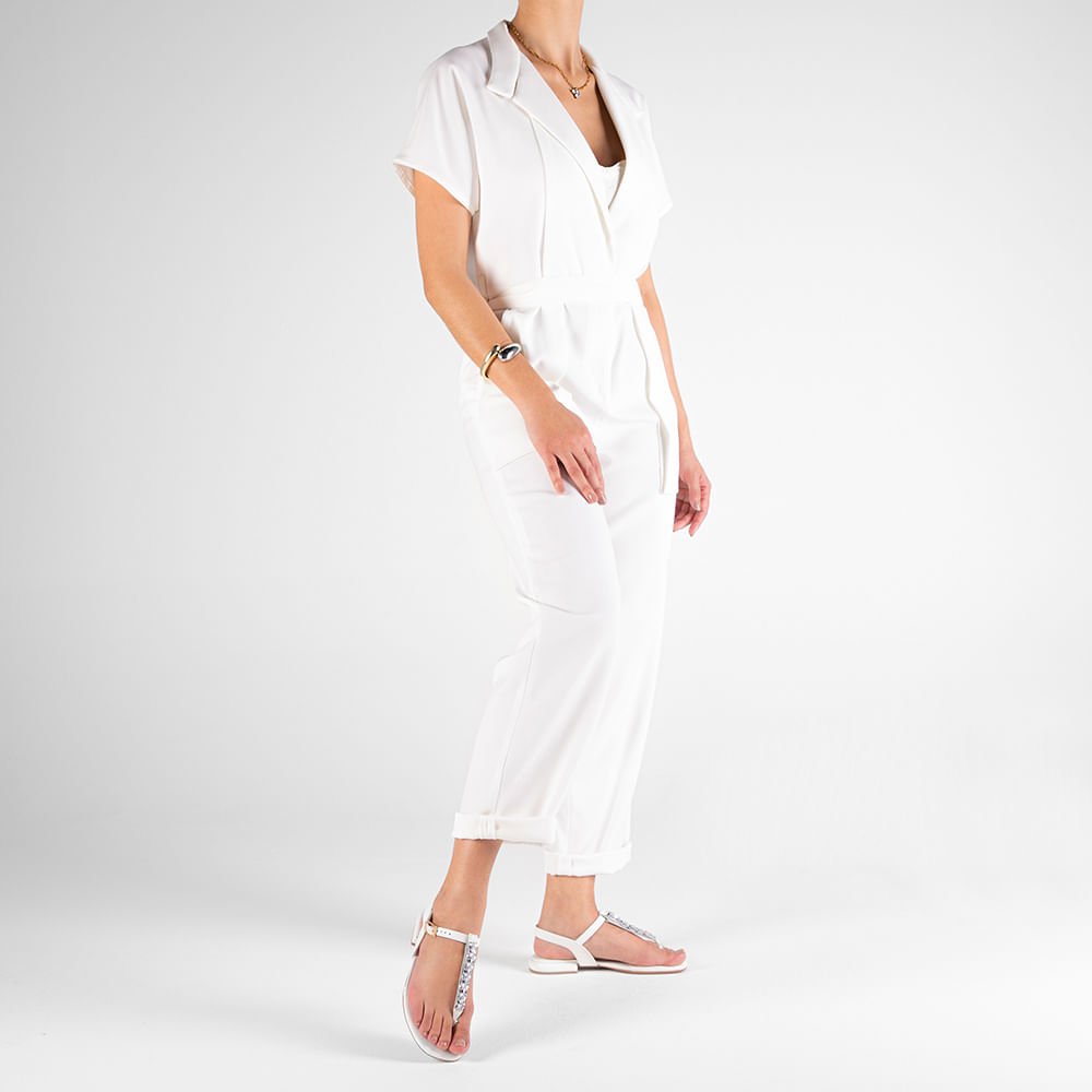 Sandália Bico Quadrado Couro Branca Enfeite Branco 4