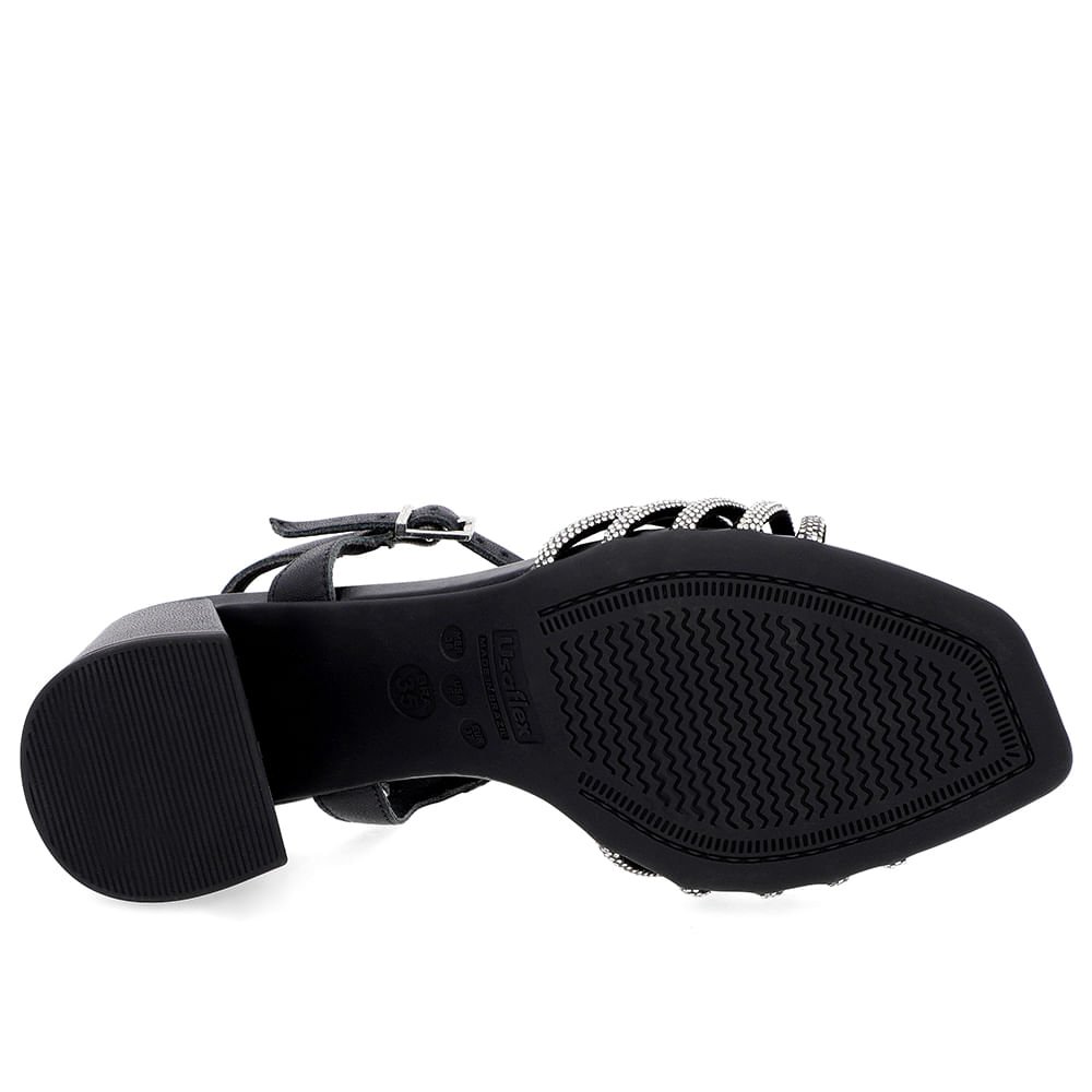 Sandália Bico Quadrado Couro Preta Strass Preto 5