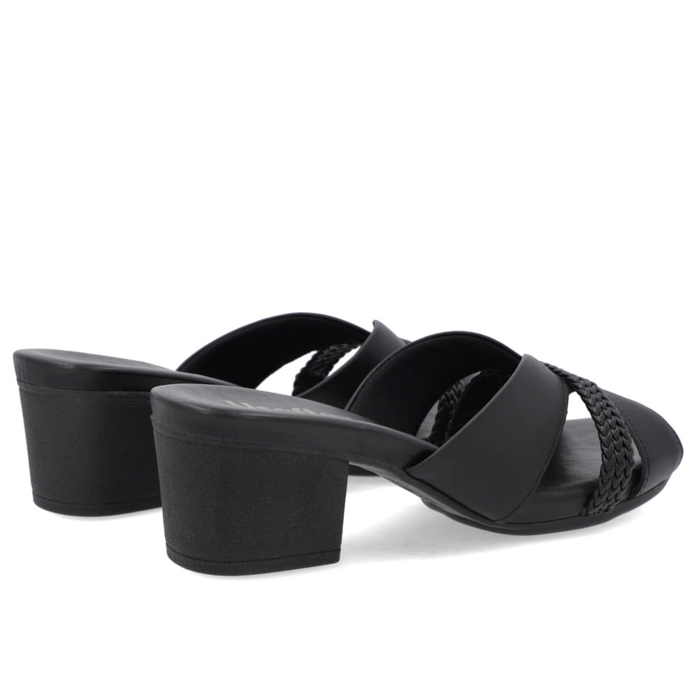 Tamanco Bloco Couro Preto Tira Trançada Preto 3