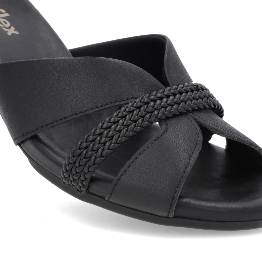 Tamanco Bloco Couro Preto Tira Trançada Preto 4