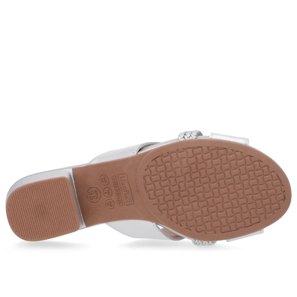 Tamanco Bloco Couro Prata Tira Trançada Prata 5