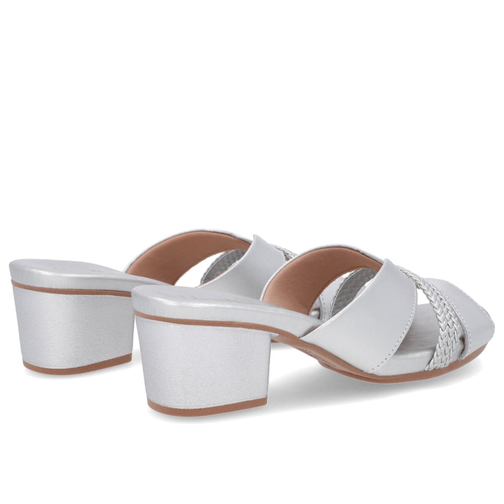 Tamanco Bloco Couro Prata Tira Trançada Prata 3