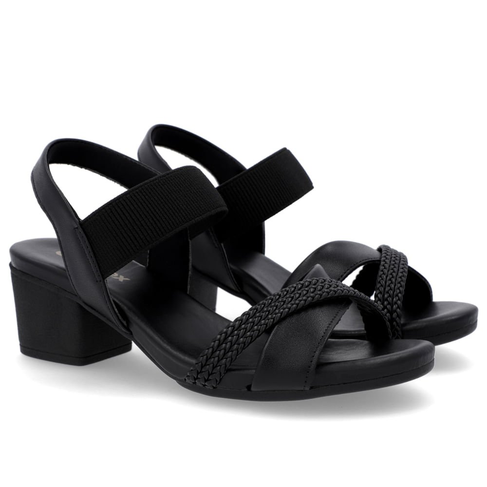 Sandália Bico Redondo Couro Preta Tira Trançada Preto 2