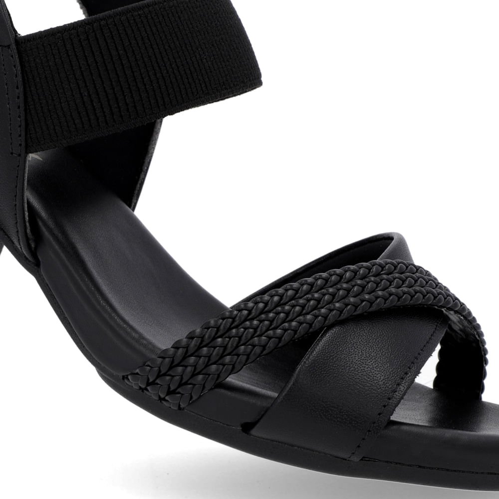 Sandália Bico Redondo Couro Preta Tira Trançada Preto 4