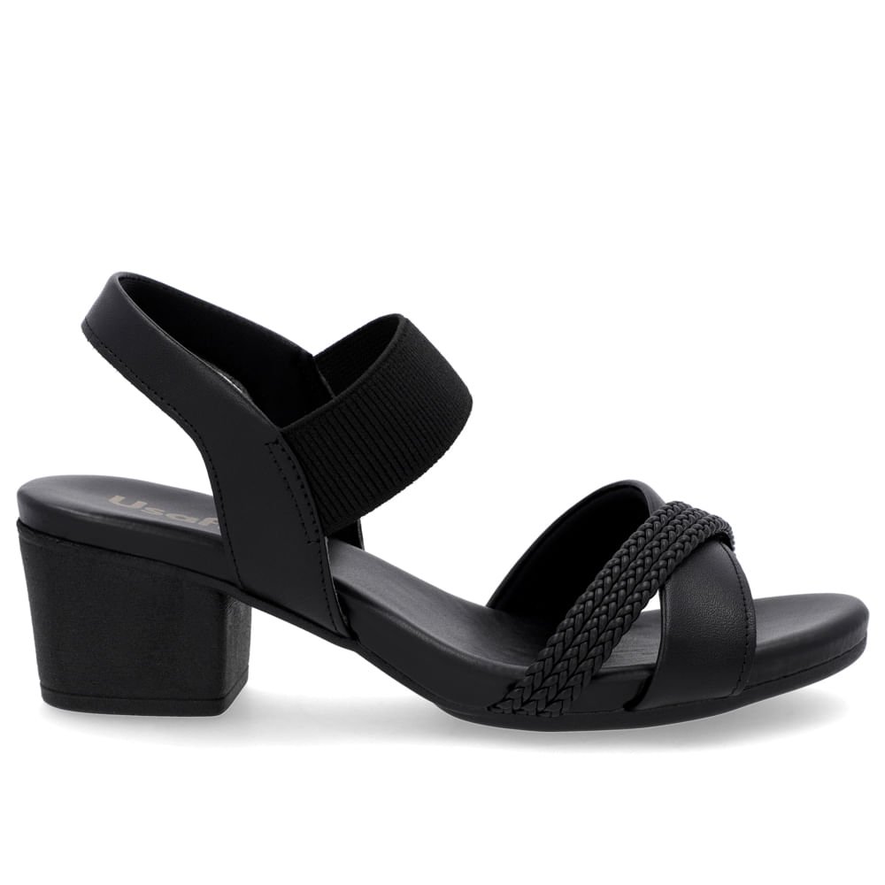 Sandália Bico Redondo Couro Preta Tira Trançada