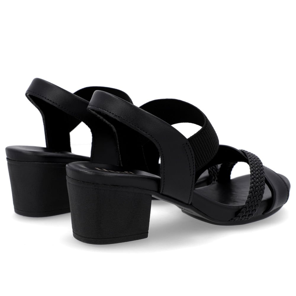 Sandália Bico Redondo Couro Preta Tira Trançada Preto 3