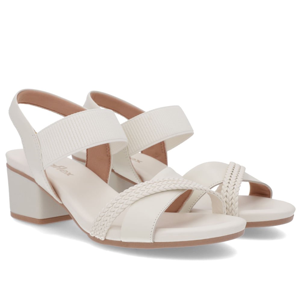 Sandália Bico Redondo Couro Branca Tira Trançada Branco 2