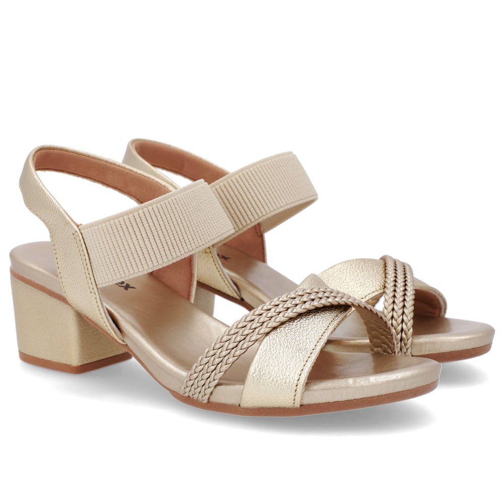 Sandália Bico Redondo Couro Dourada Tira Trançada Dourado 2