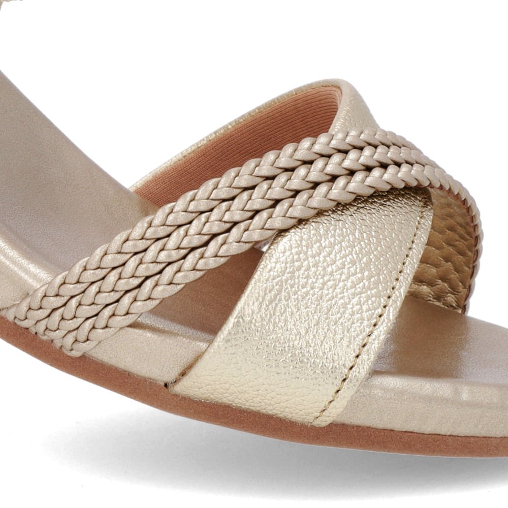 Sandália Bico Redondo Couro Dourada Tira Trançada Dourado 4