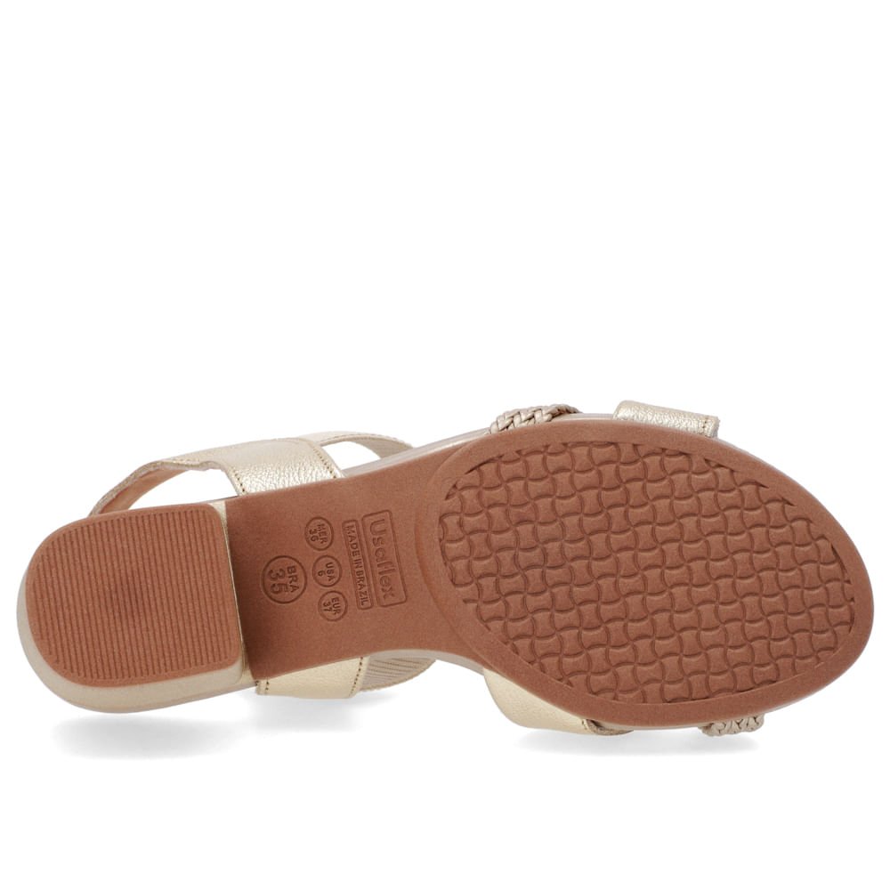 Sandália Bico Redondo Couro Dourada Tira Trançada Dourado 5