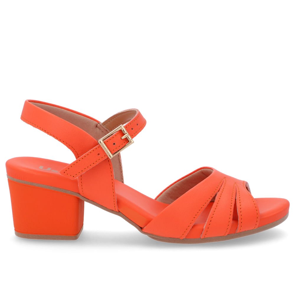Sandália Salto Bloco Couro Laranja