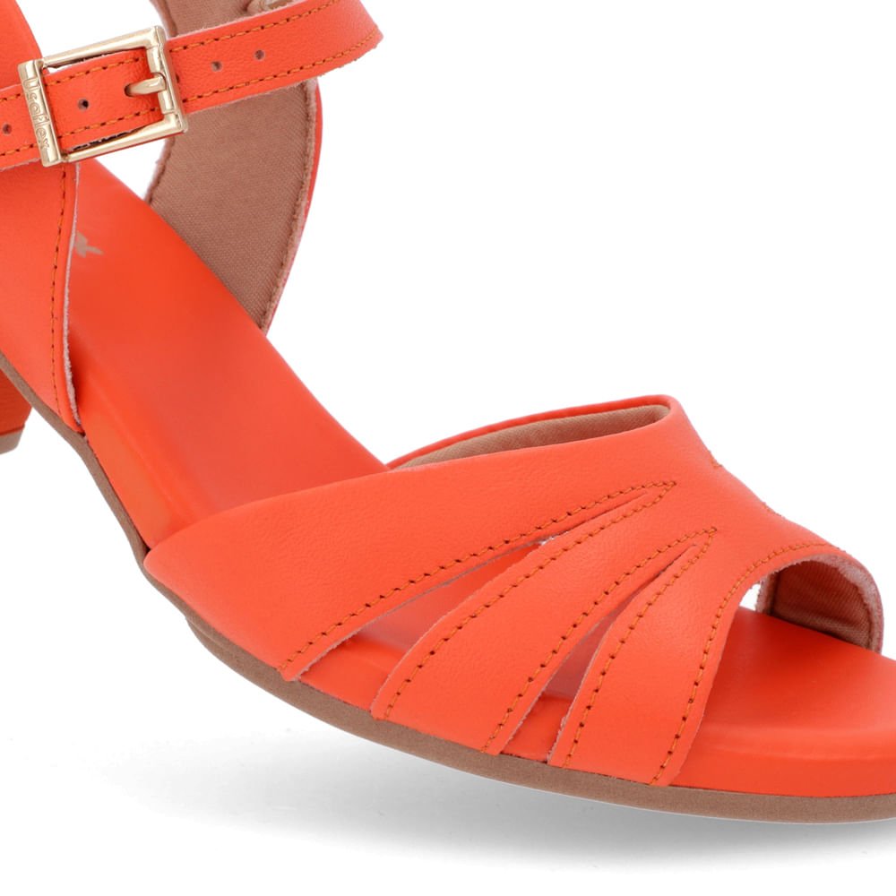 Sandália Salto Bloco Couro Laranja Laranja 4