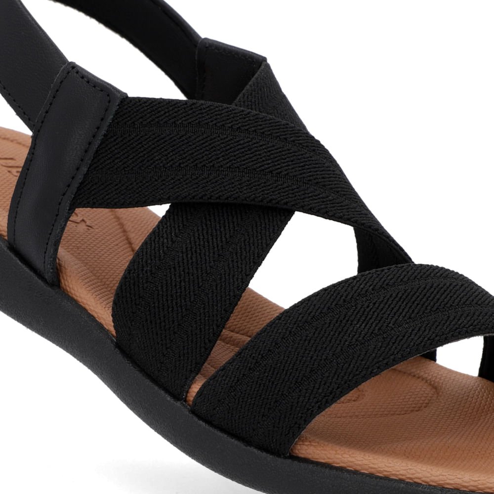 Sandália Salto Rasteiro Elástico Preta Preto 4