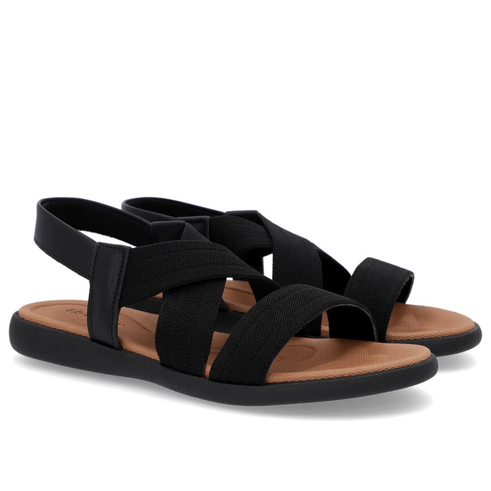 Sandália Salto Rasteiro Elástico Preta Preto 2
