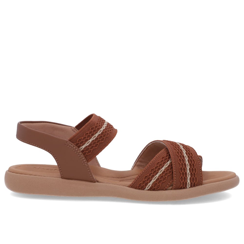 Sandália Salto Rasteiro Elástico Marrom Detalhes