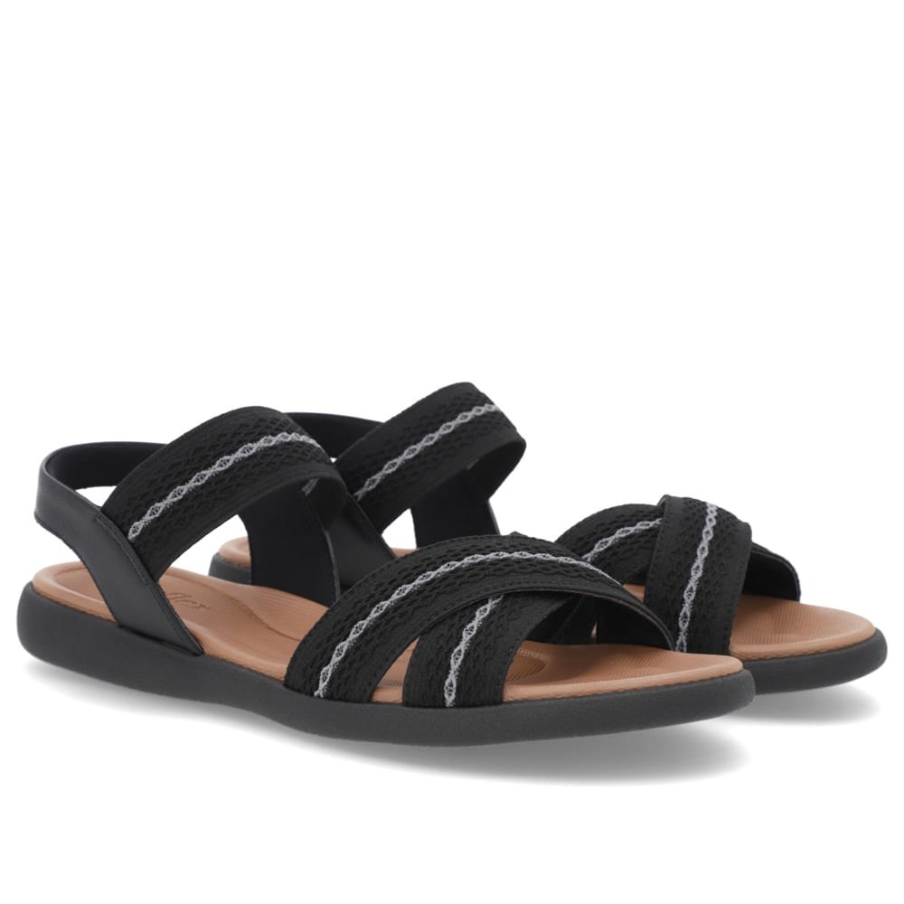 Sandália Salto Rasteiro Elástico Preto Detalhes Preto 2