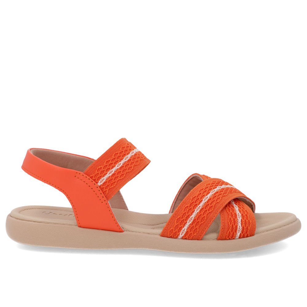 Sandália Salto Rasteiro Elástico Laranja Detalhes Laranja 1