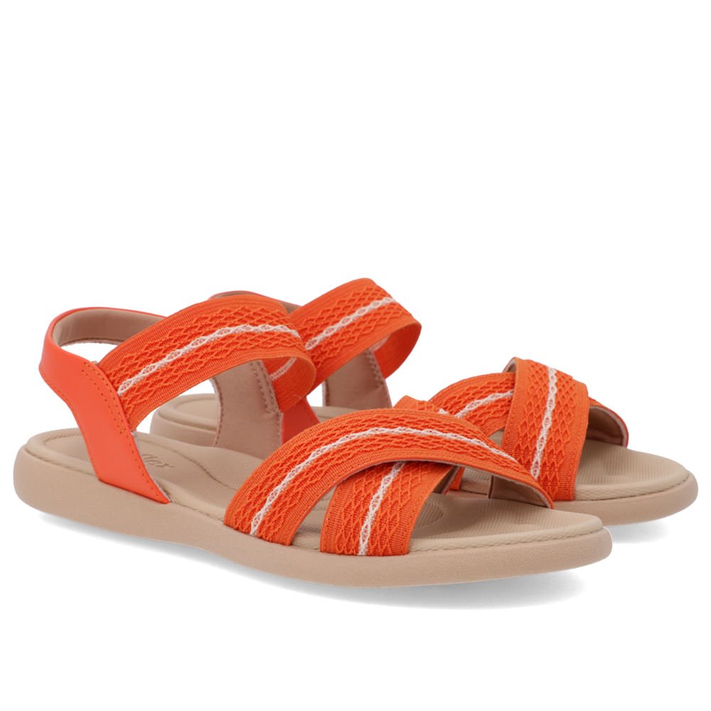 Sandália Salto Rasteiro Elástico Laranja Detalhes Laranja 2