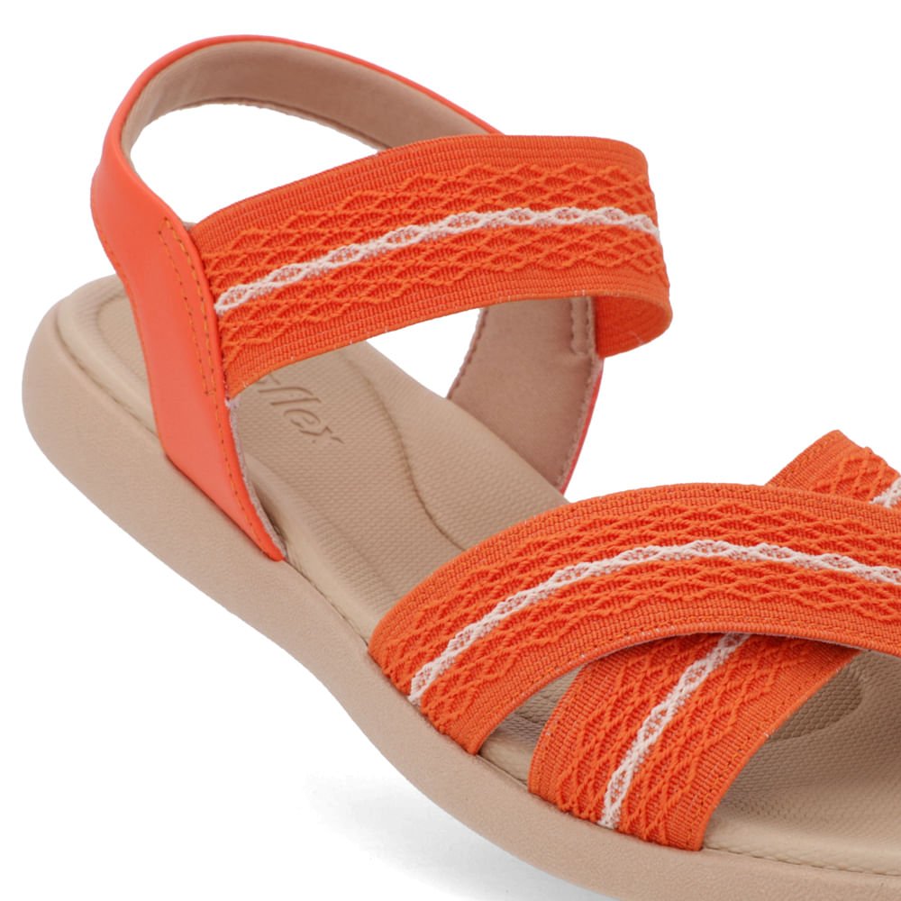 Sandália Salto Rasteiro Elástico Laranja Detalhes Laranja 4