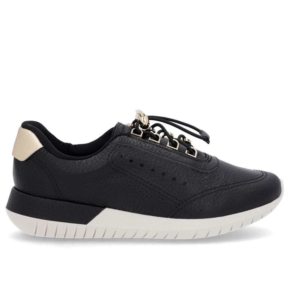 Tênis Couro Preto Fechamento Elástico