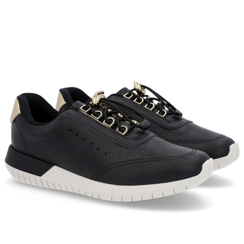 Tênis Couro Preto Fechamento Elástico Preto 2