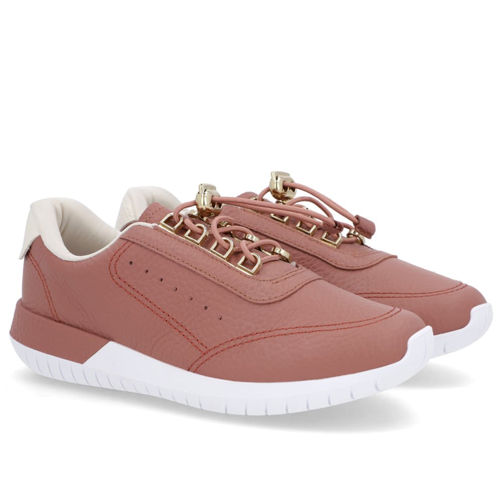 Tênis Couro Rosa Fechamento Elástico Marrom 2