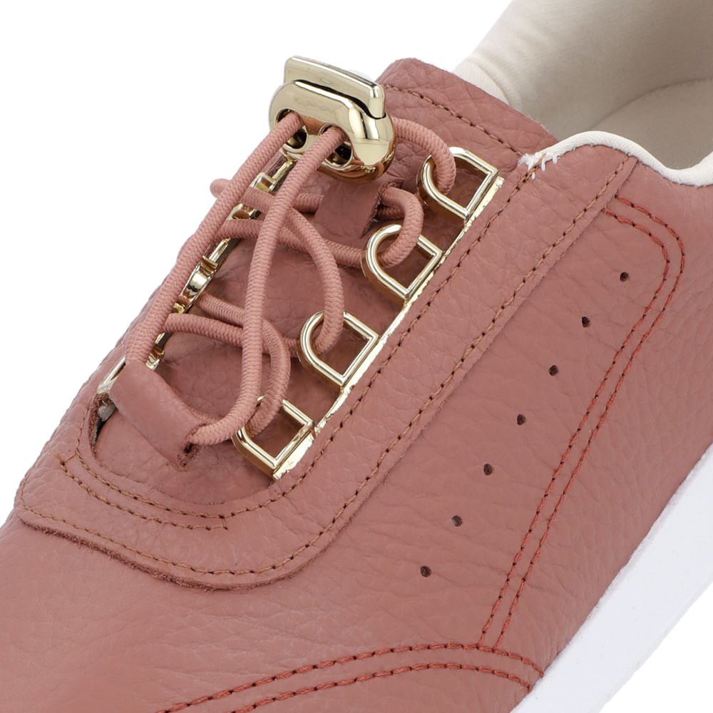 Tênis Couro Rosa Fechamento Elástico Marrom 4